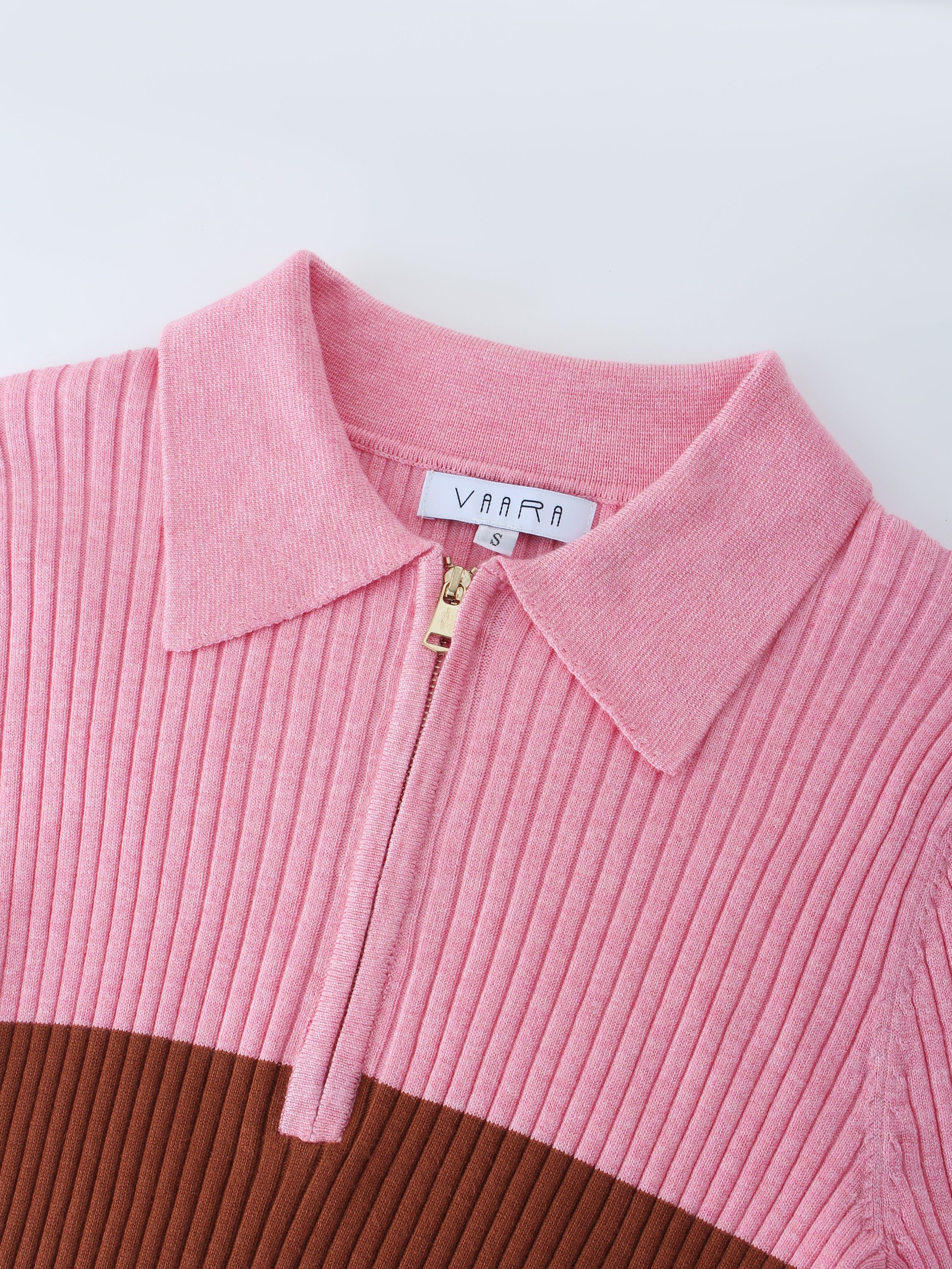 Ribbed Striped Polo Sweater-Sunset Stripe