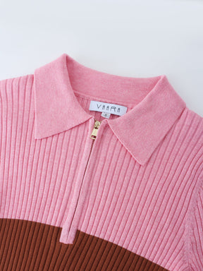 Ribbed Striped Polo Sweater-Sunset Stripe