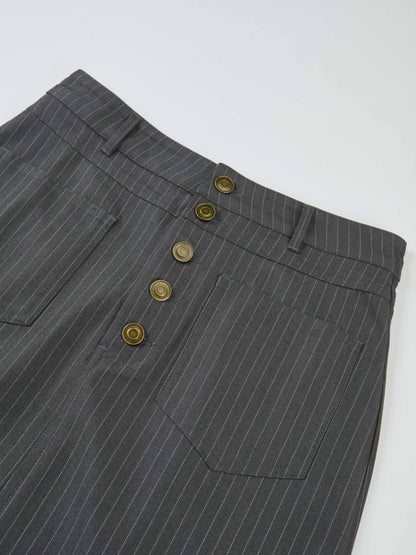 Front Pocket Button Skirt - Dark Grey