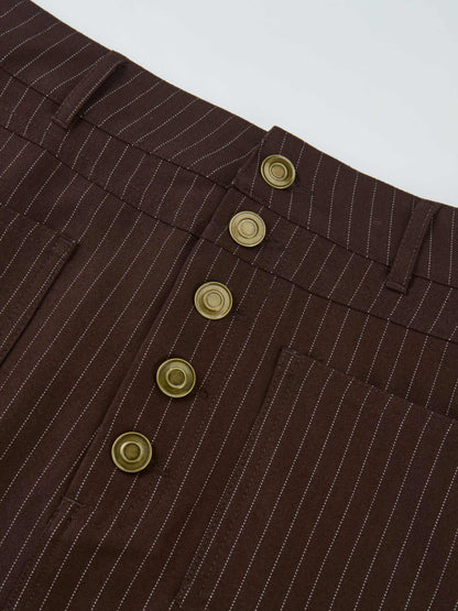 Front Pocket Button Skirt - Dark Brown
