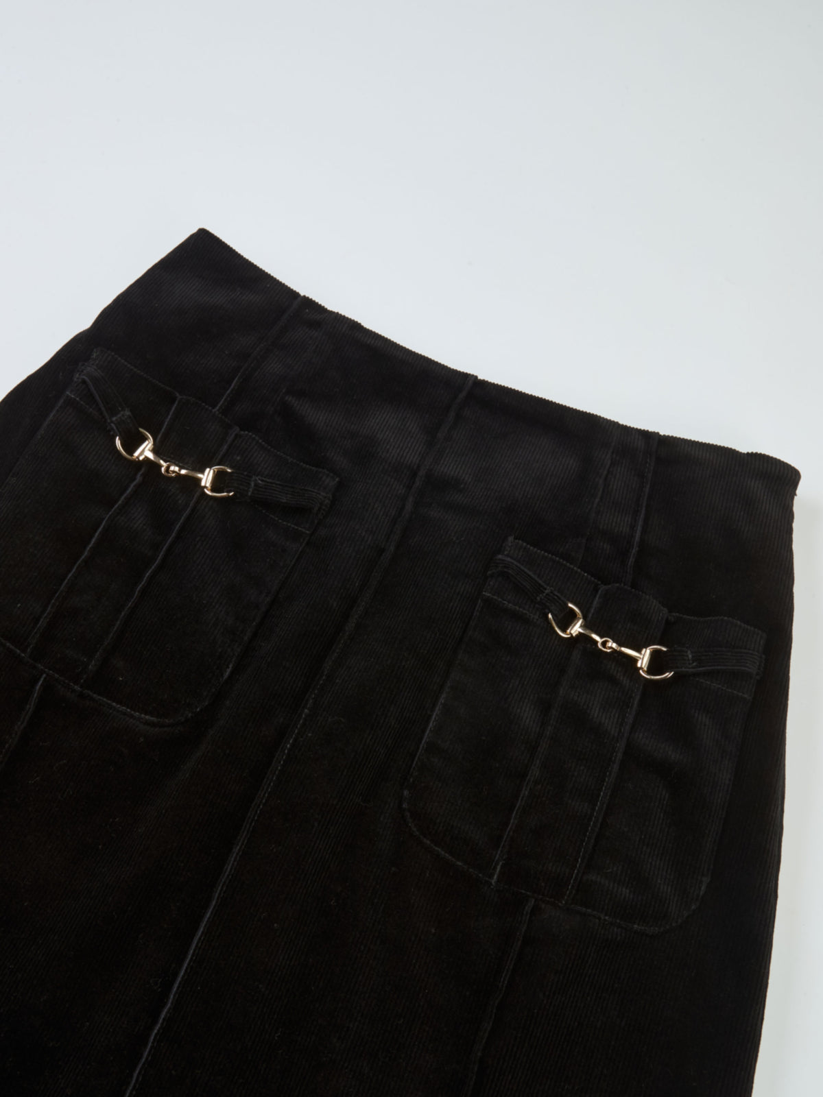 Chain Detail Corduroy Skirt - Black