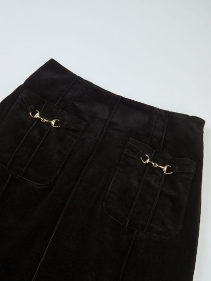 Chain Detail Corduroy Skirt - Black