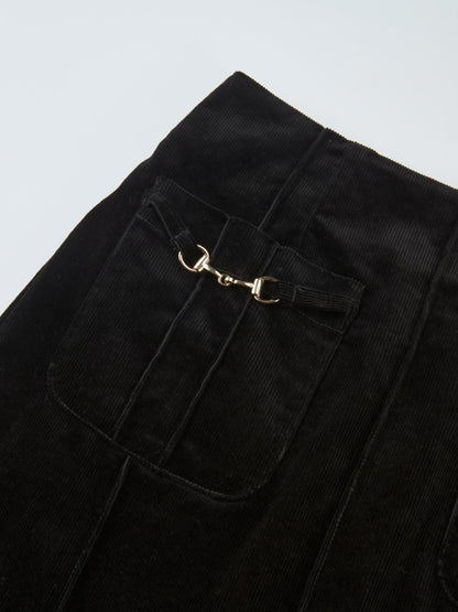 Chain Detail Corduroy Skirt - Black