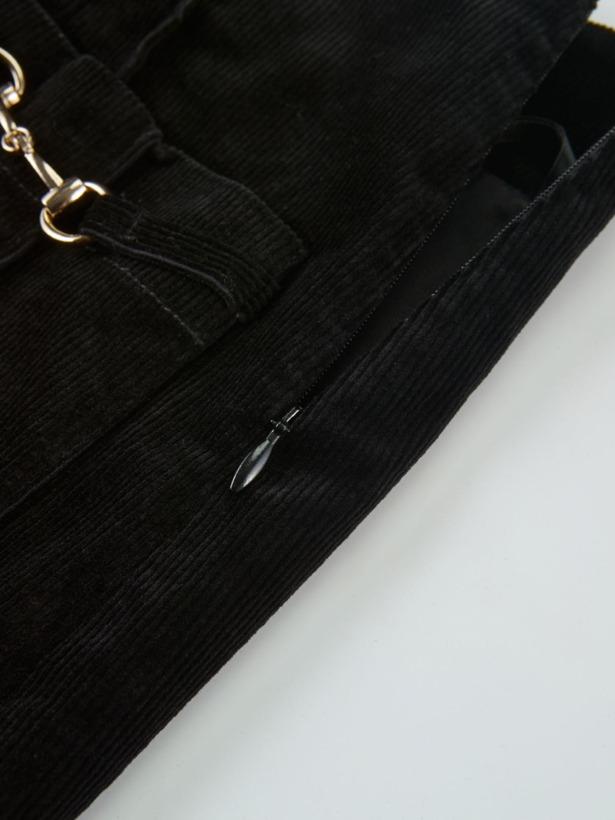 Chain Detail Corduroy Skirt - Black
