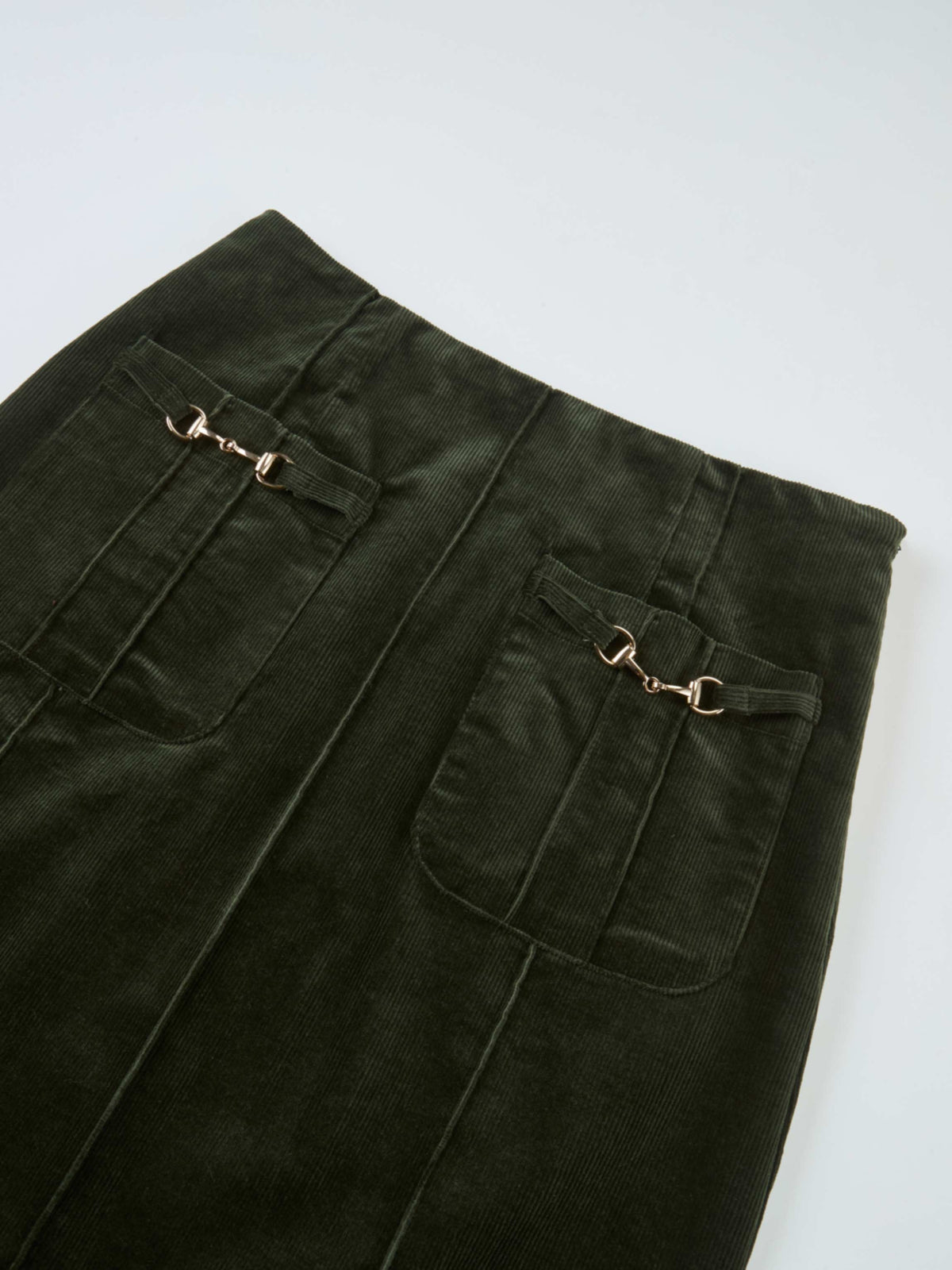 Chain Detail Corduroy Skirt - Emerald Green
