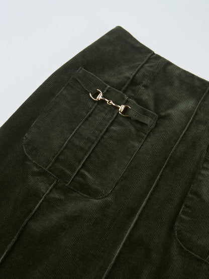 Chain Detail Corduroy Skirt - Emerald Green