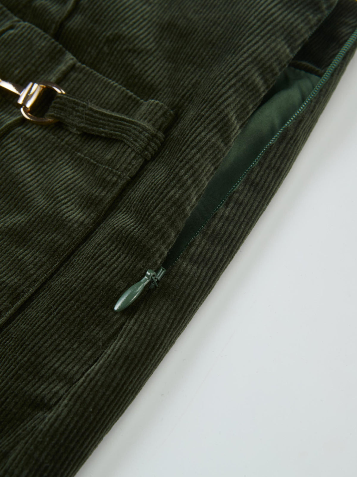 Chain Detail Corduroy Skirt - Emerald Green