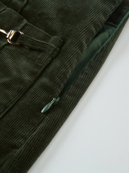 Chain Detail Corduroy Skirt - Emerald Green