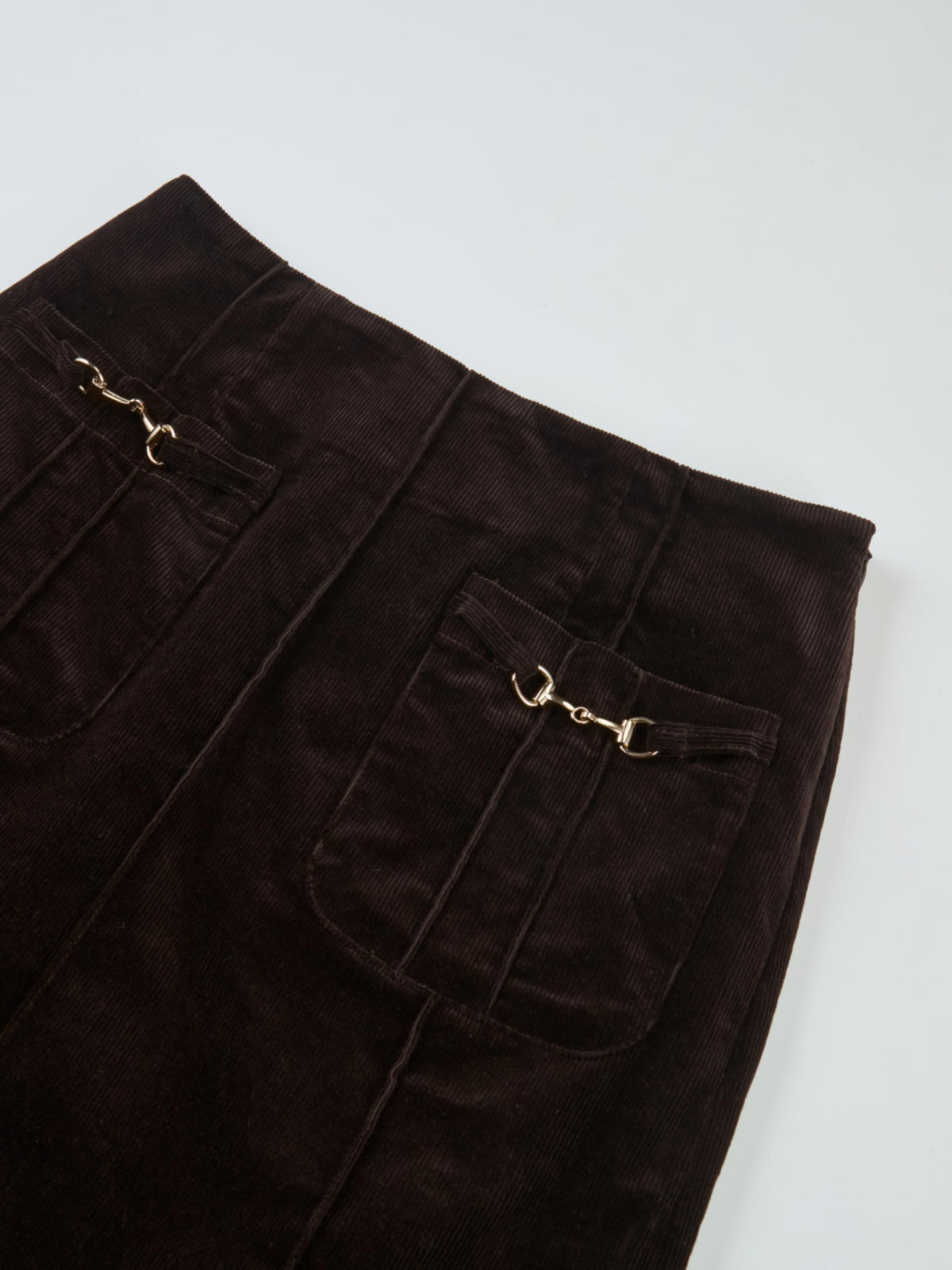 Chain Detail Corduroy Skirt - Brown