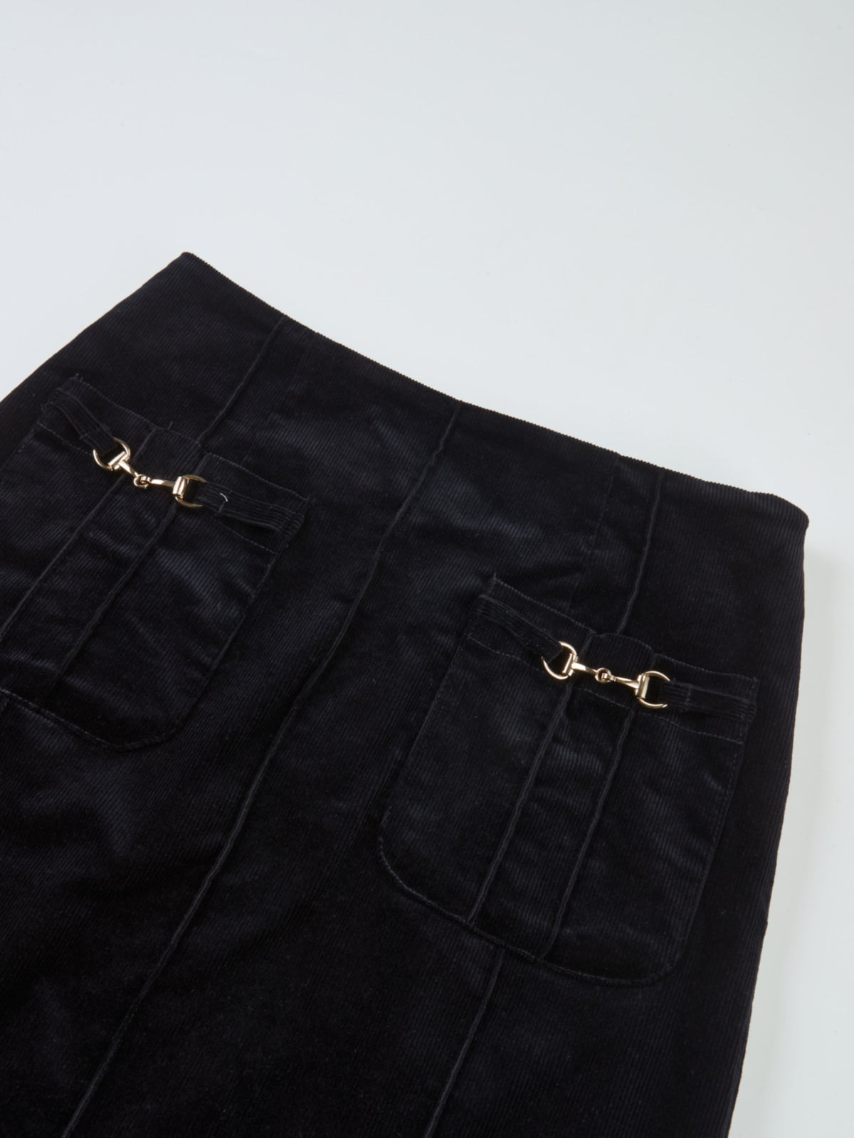Chain Detail Corduroy Skirt - Navy