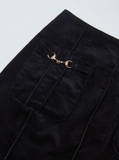 Chain Detail Corduroy Skirt - Navy