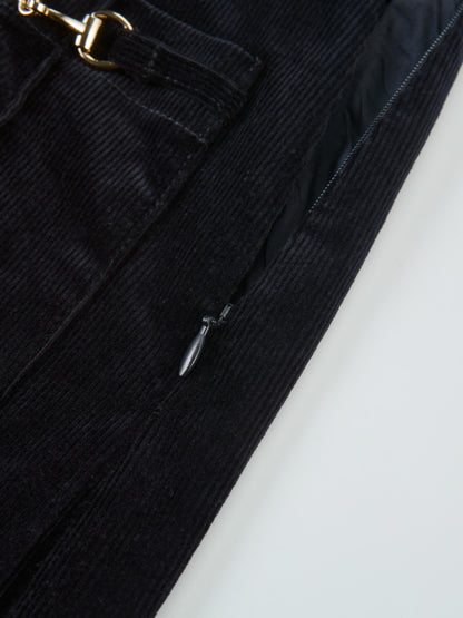 Chain Detail Corduroy Skirt - Navy