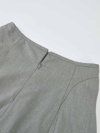 High Waisted Seamed Skirt - Grey