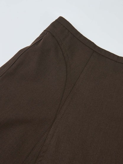 High Waisted Seamed Skirt - Chocolate Brown
