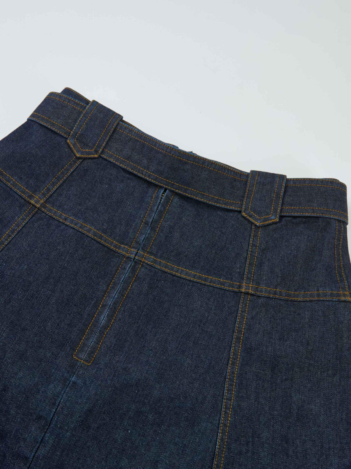 Belted Full Denim Skirt - Blue
