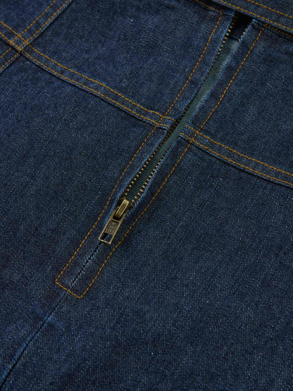 Belted Full Denim Skirt - Blue