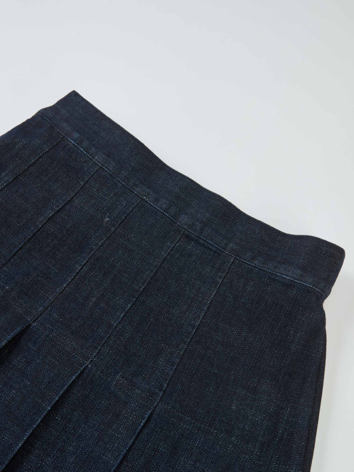 Faux Wrap Pleat Denim Skirt - Blue