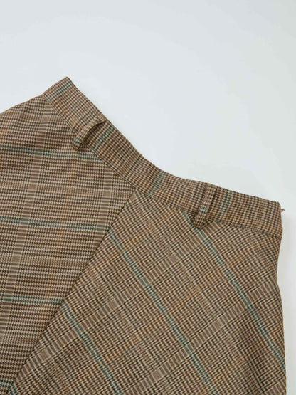 Full Circle Waisted Skirt - Brown Herringbone Plaid