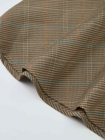 Full Circle Waisted Skirt - Brown Herringbone Plaid