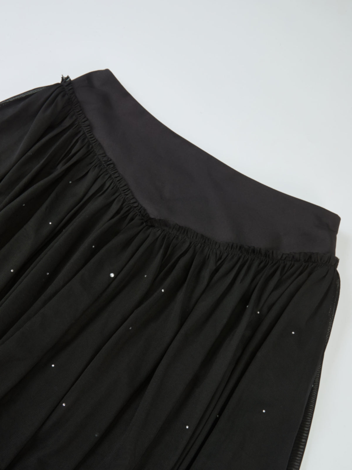 Rhinestone Embellished Mesh Skirt - Black