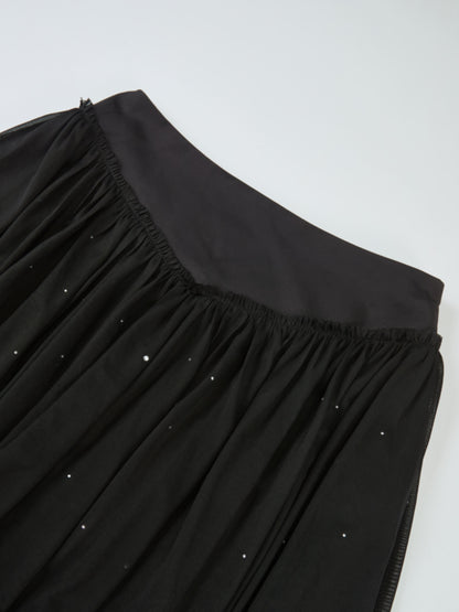 Rhinestone Embellished Mesh Skirt - Black