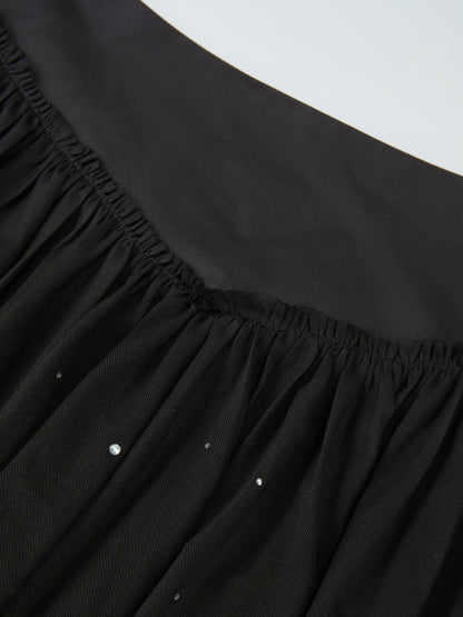 Rhinestone Embellished Mesh Skirt - Black