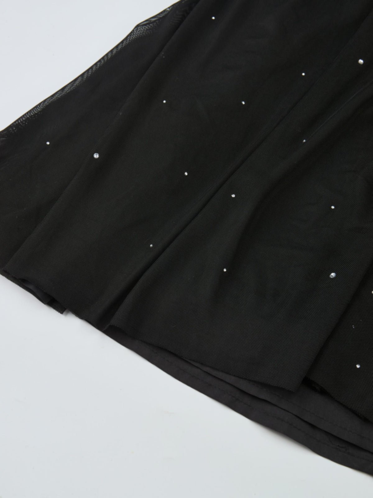 Rhinestone Embellished Mesh Skirt - Black