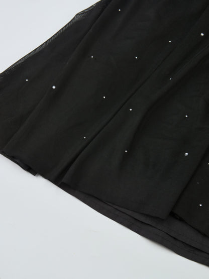 Rhinestone Embellished Mesh Skirt - Black