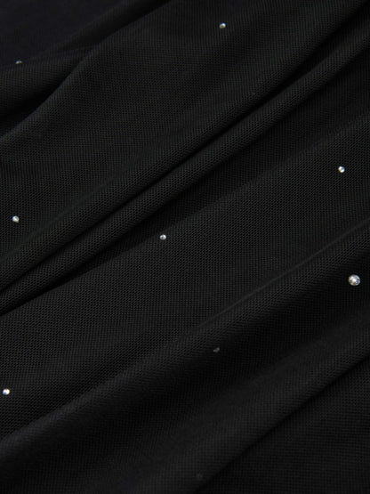 Rhinestone Embellished Mesh Skirt - Black