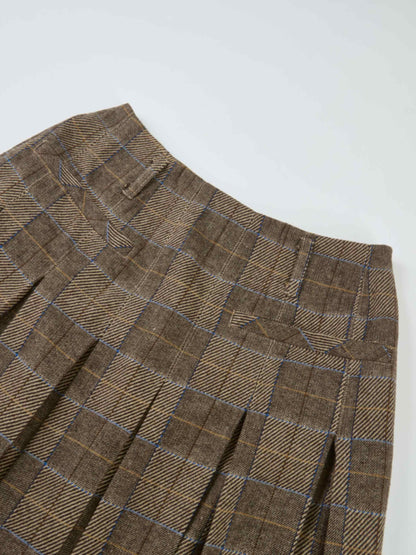 Plaid Pleat Pocket Skirt - Brown Plaid