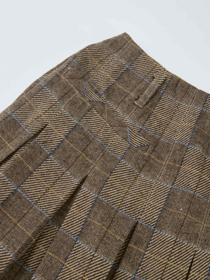 Plaid Pleat Pocket Skirt - Brown Plaid