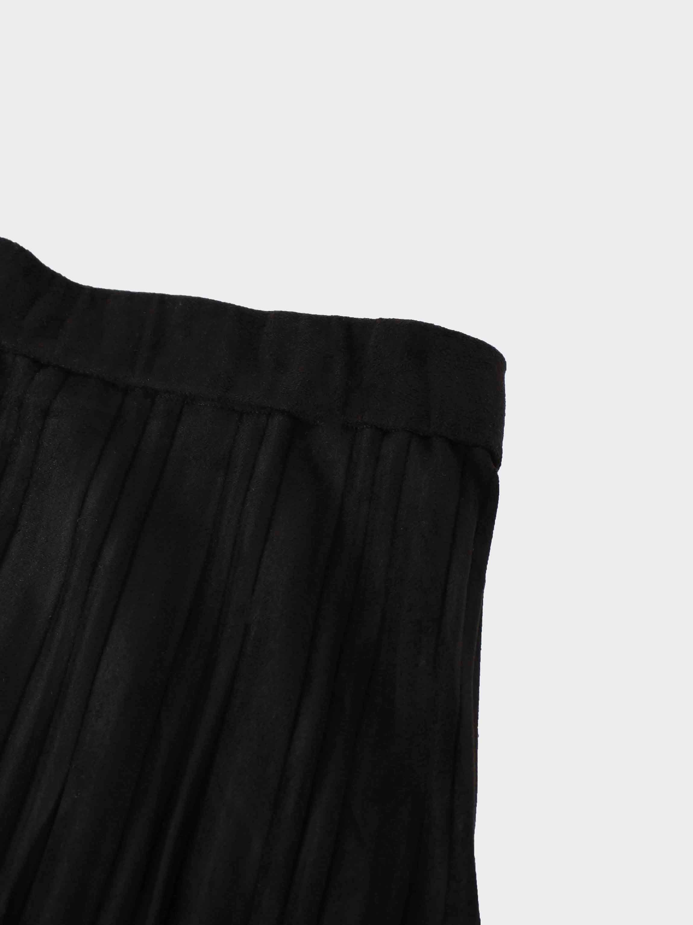 Pleated Suede Skirt 37&quot;-Black