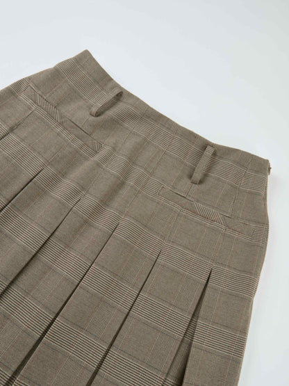 Pocket Design Yoke Pleated Skirt - Black/Tan Plaid