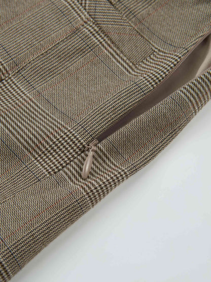 Pocket Design Yoke Pleated Skirt - Black/Tan Plaid