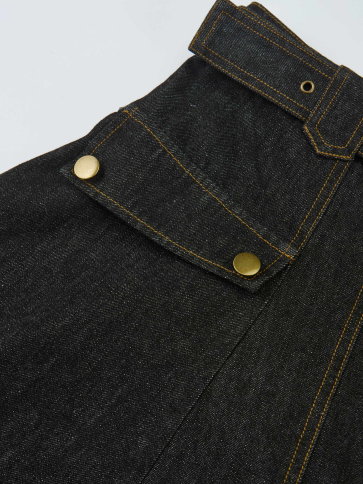 Belted Full Denim Skirt - Black