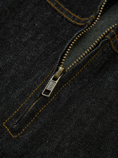 Belted Full Denim Skirt - Black