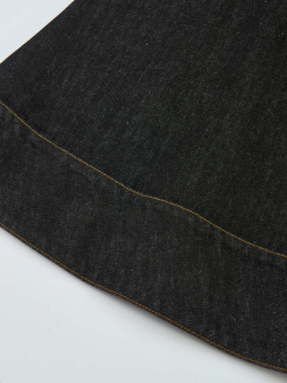 Belted Full Denim Skirt - Black