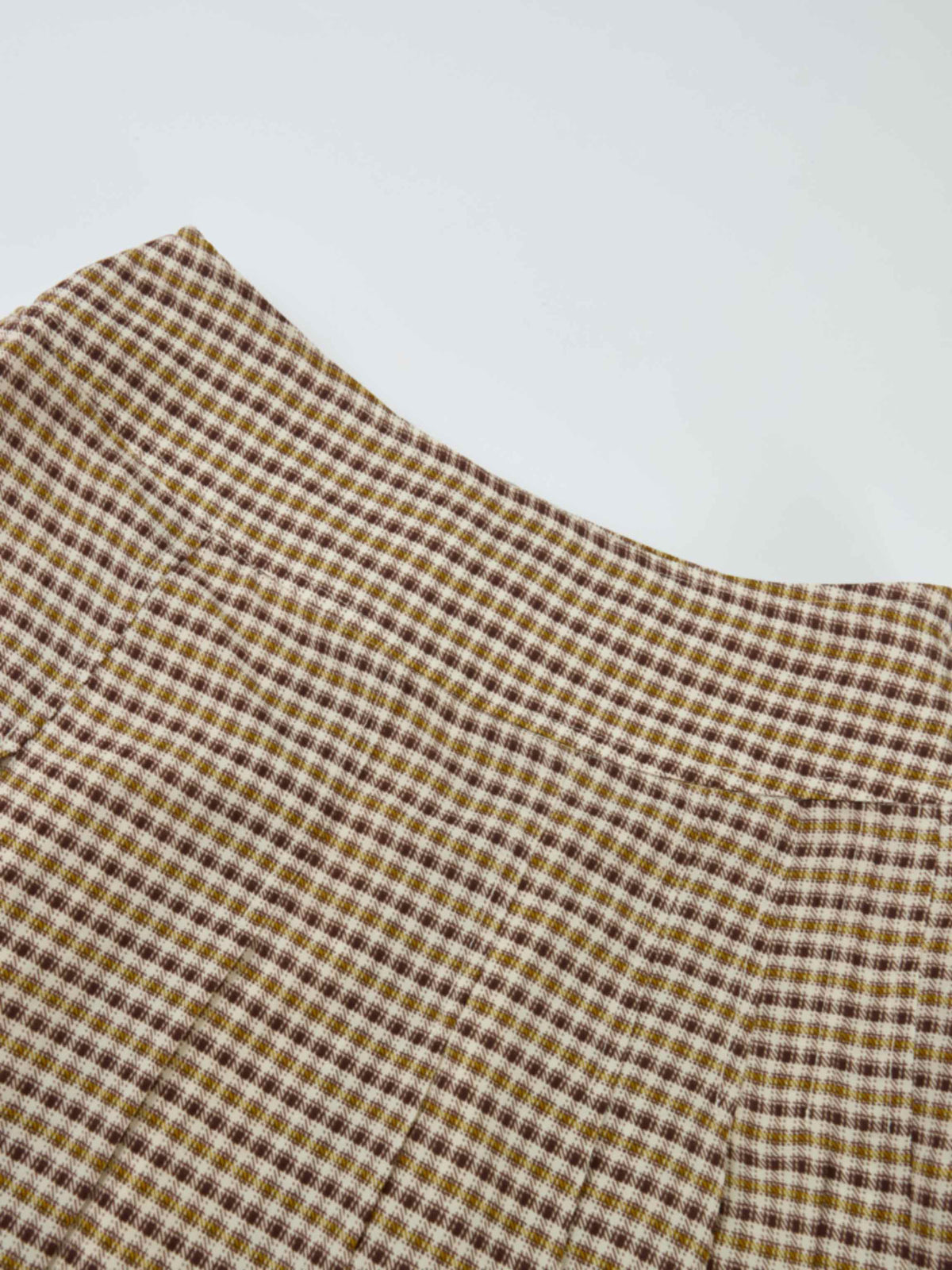 Plaid Stitch Down Pleat Skirt - Brown
