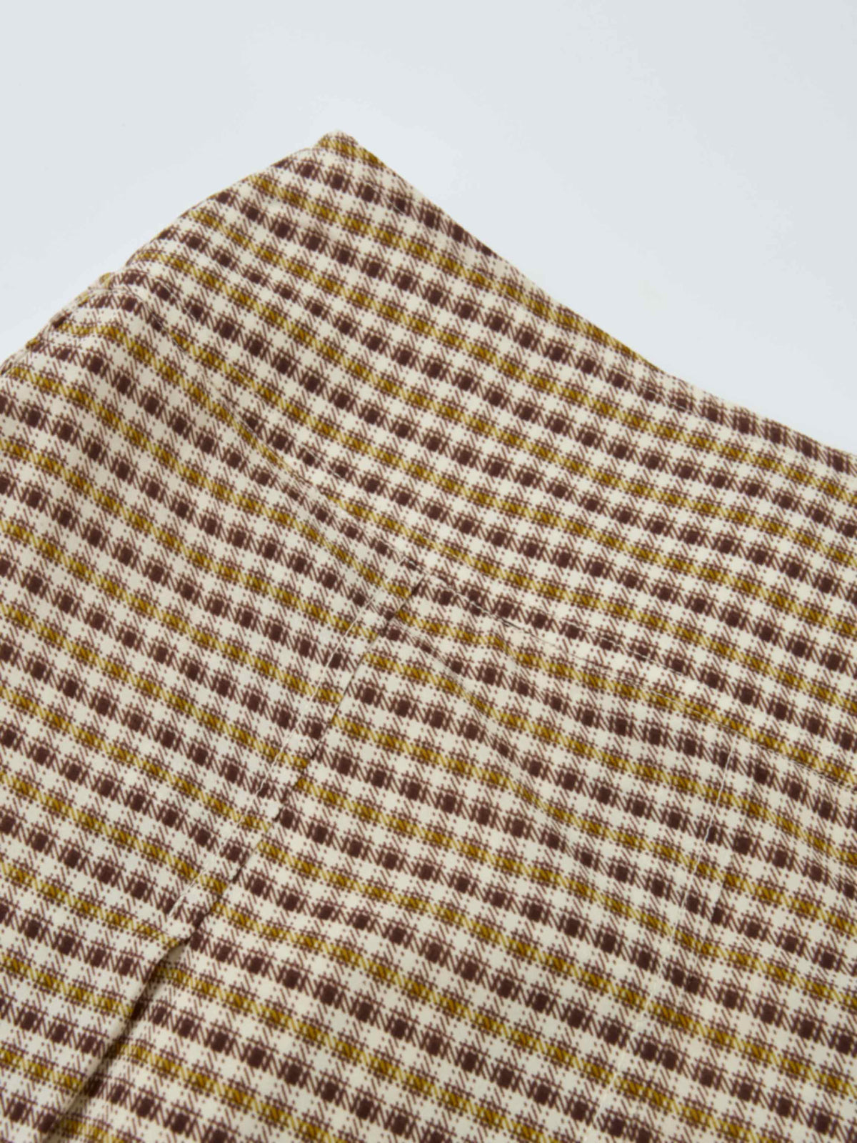 Plaid Stitch Down Pleat Skirt - Brown