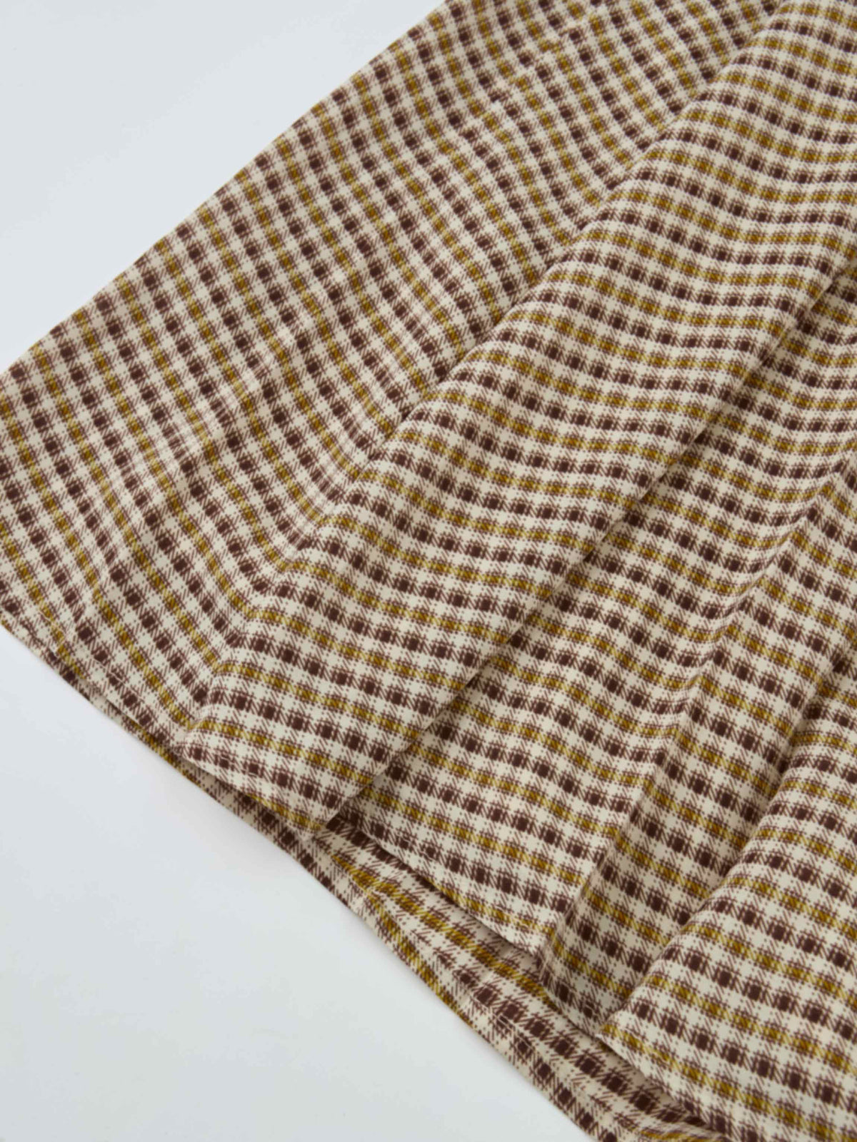 Plaid Stitch Down Pleat Skirt - Brown