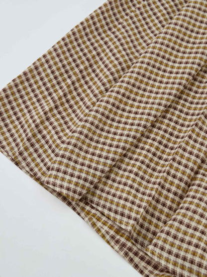 Plaid Stitch Down Pleat Skirt - Brown
