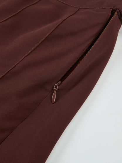 Chiffon Stitched Down Pleated Skirt - Brown