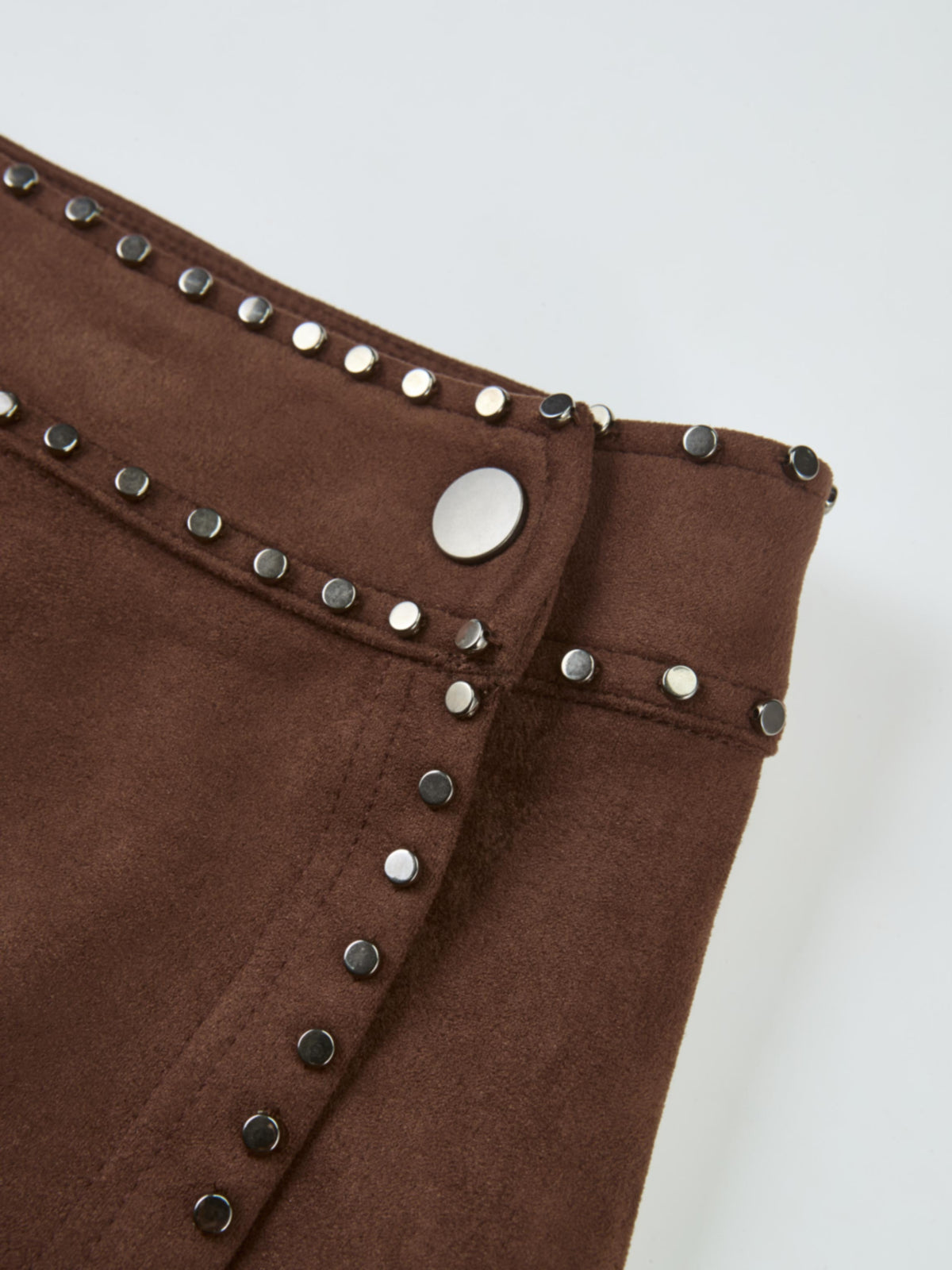 Faux Wrap Stud Skirt - Brown