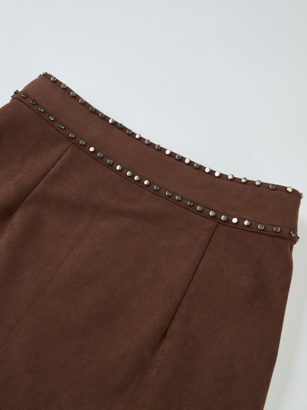 Faux Wrap Stud Skirt - Brown