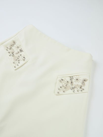 Aline Embelished Pocket Skirt - Cream