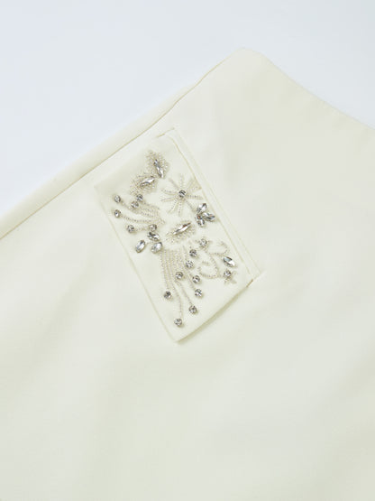 Aline Embelished Pocket Skirt - Cream