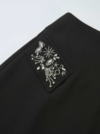 Aline Embelished Pocket Skirt - Black