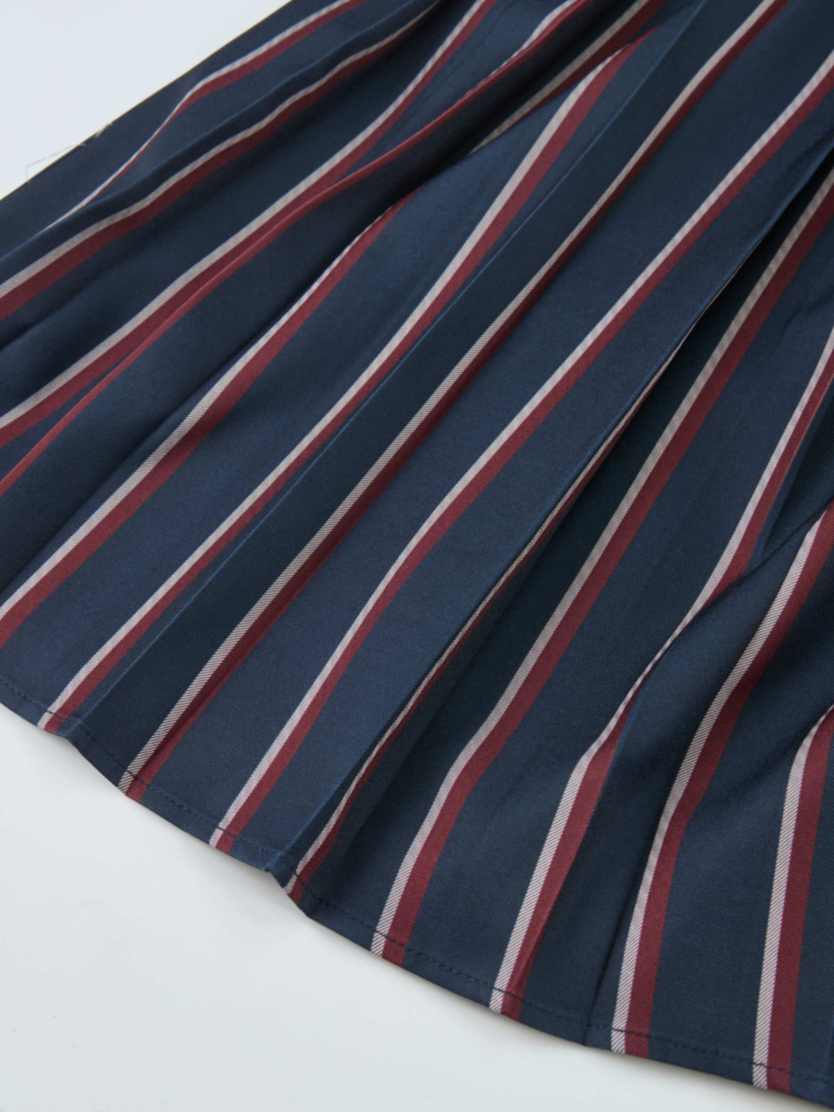 Pleated Waist Belted Skirt - Navy Stripe