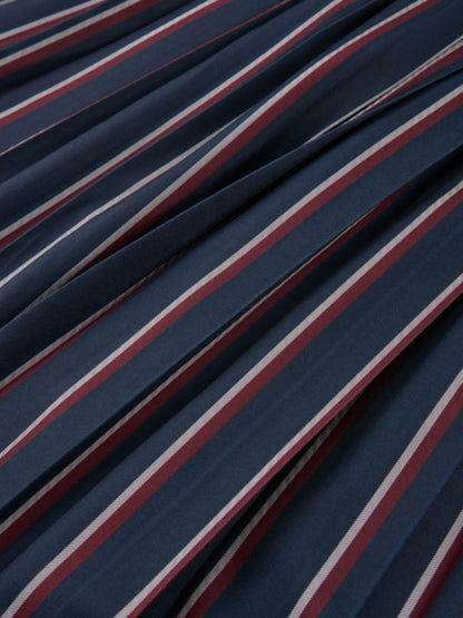 Pleated Waist Belted Skirt - Navy Stripe