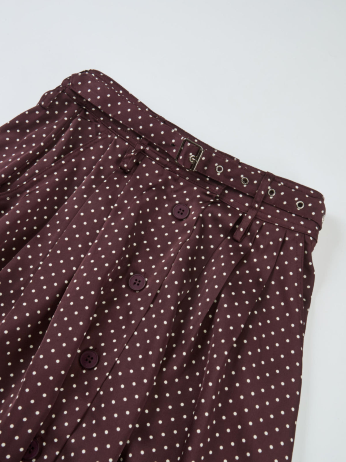 Mini Dot Double Belt Skirt - Burgundy